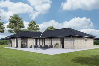 Gråt knækhus med sort valmtag